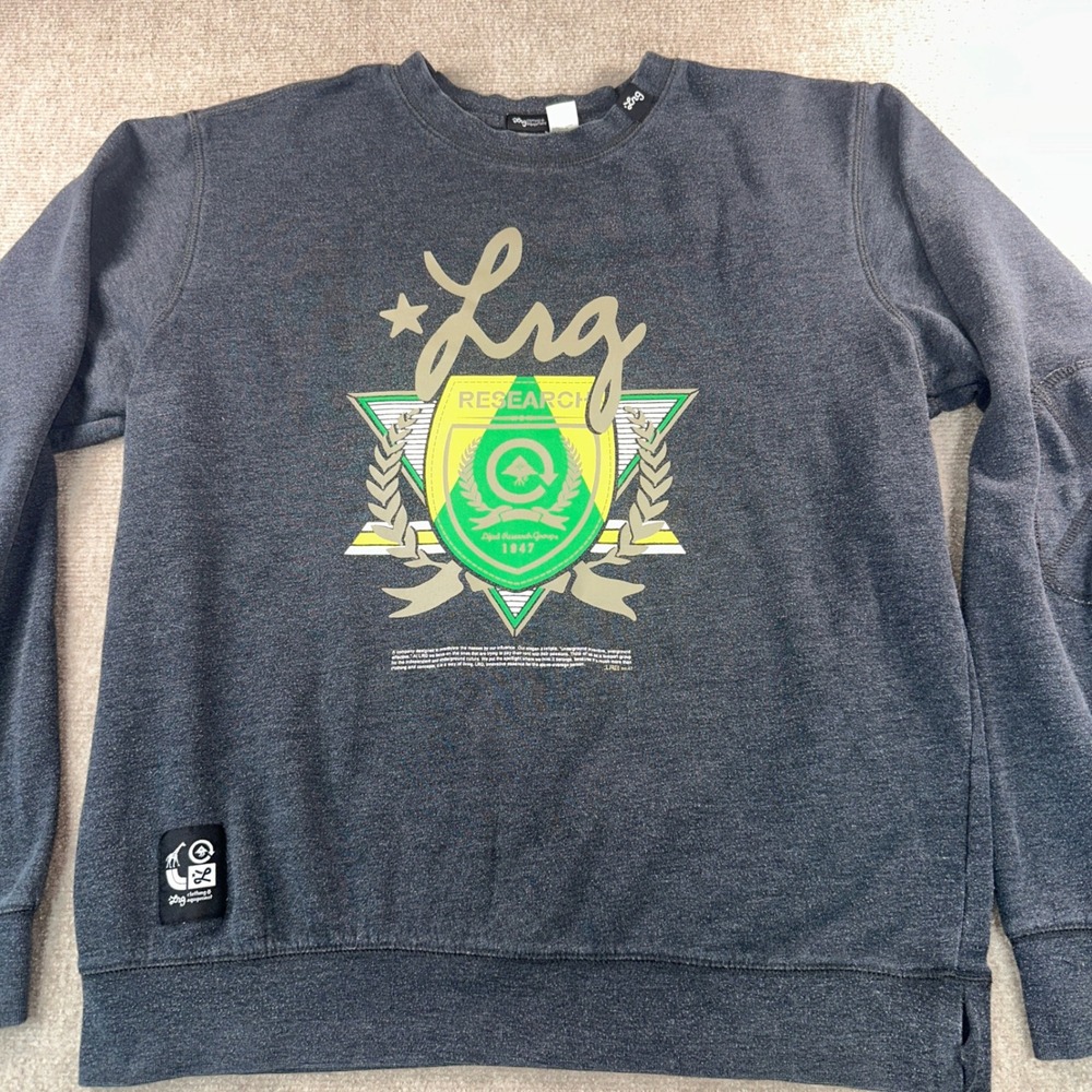 LRG Research Group 1947 Sweatshirt Men L Charcoal Gray Graphic Crewneck Pullover